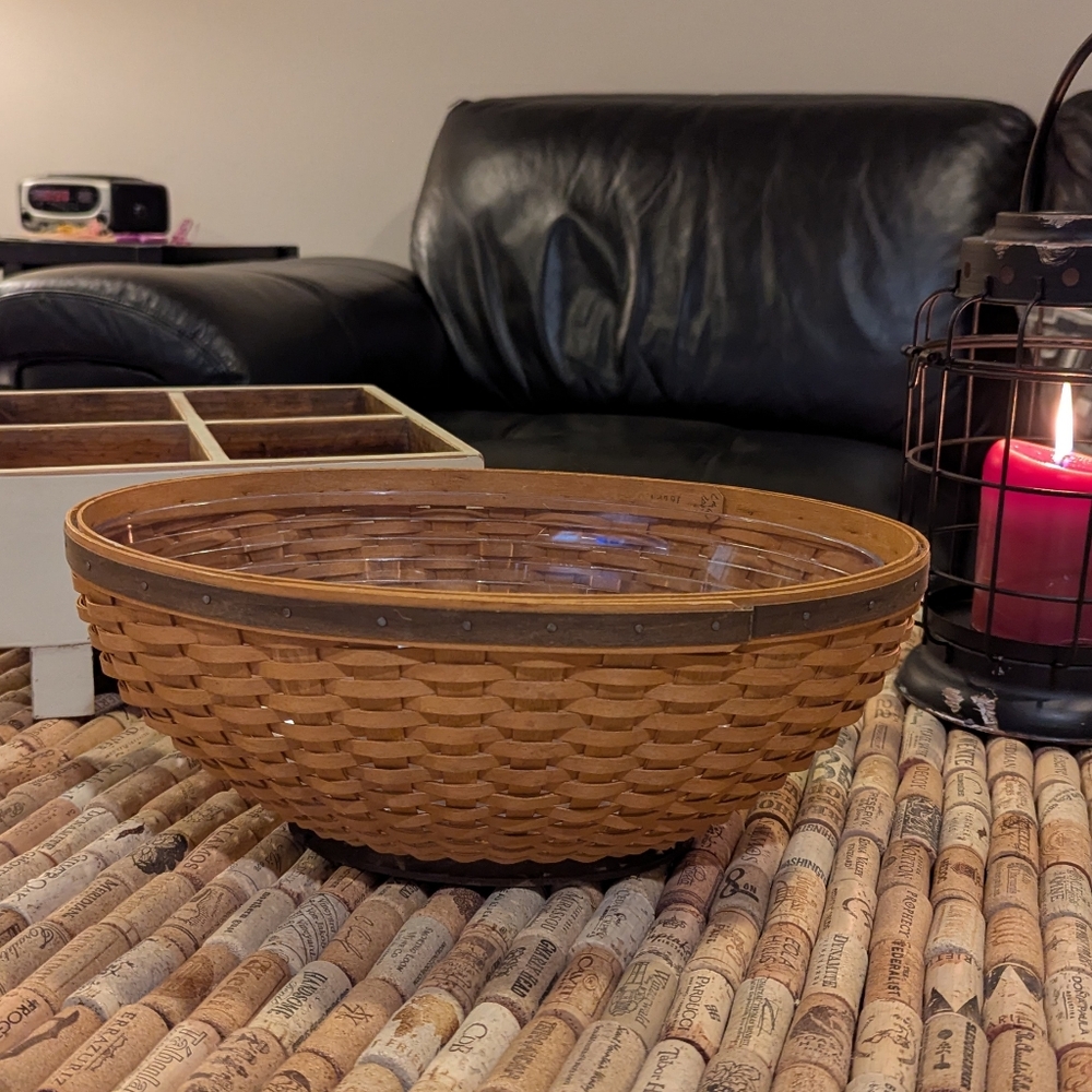 Longaberger 2007 Warm Brown Large Oval Bowl Buffet Basket And Protector